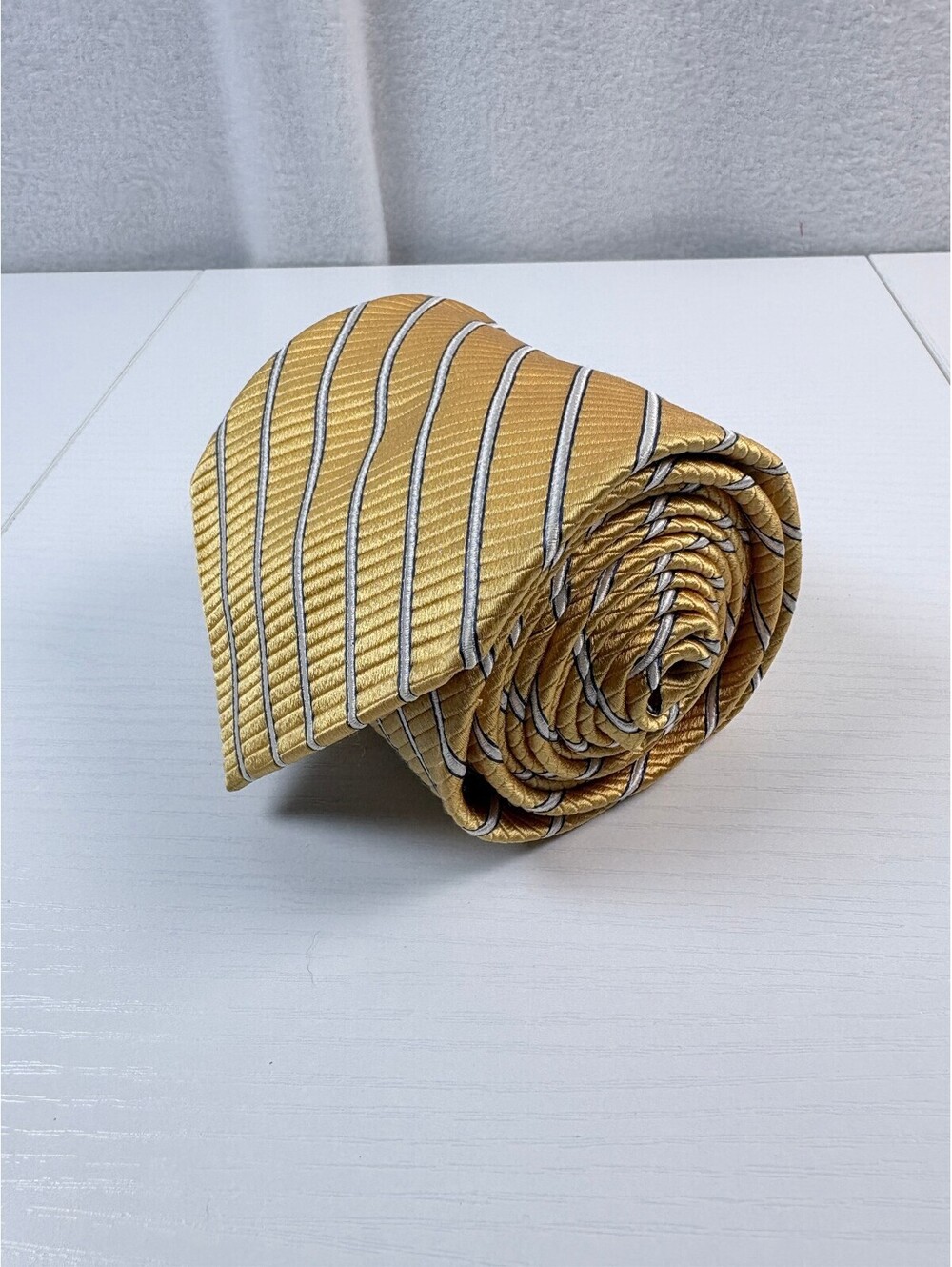 Faconnable Silk Tie Gold Navy White Repp Stripe Made in Italy Handmade Mens Tie